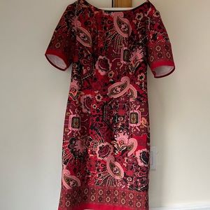 Talbots Ponte Knit Red Paisley Print Short Sleeve Dress Size 6P